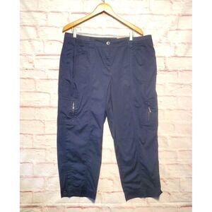 Chicos Pants Womens 2.5/Large Navy Blue Casual Button Hem Crop Stretch Cotton